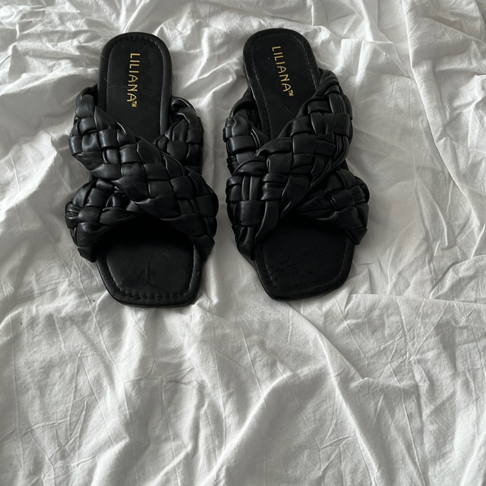 Black braided slip on sandals size 9! Liliana brand - worn a few times. Cute!